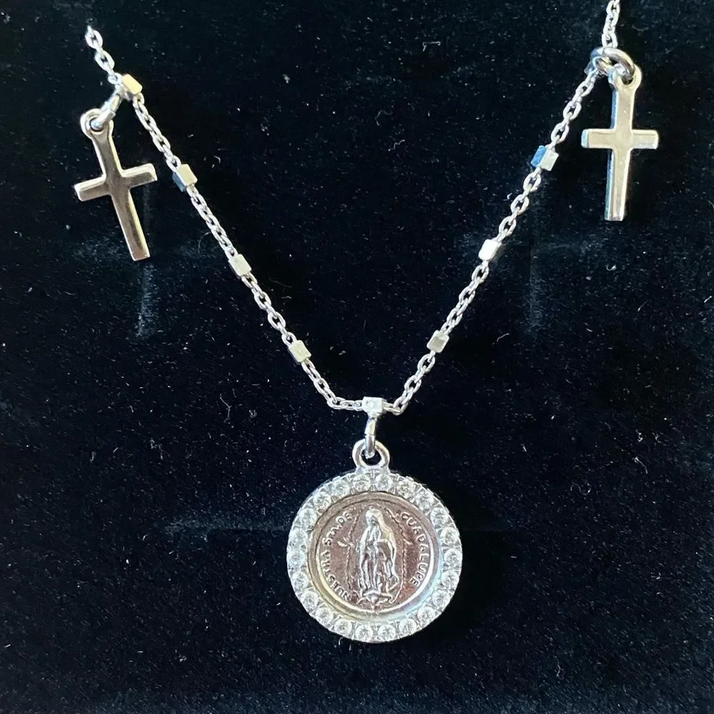 M Jewelers Three Medal Sterling Silver Our Lady of Guadelupe Necklace New in Box